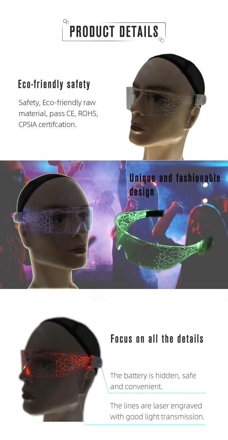 2025 NEW Product Rave LED Neon Light Up Glasses Cyberpunk — Rebel Alienz Vegas